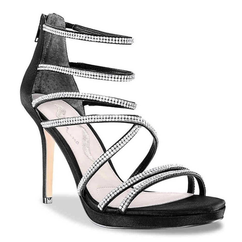 J. Miller Black Satin Rhinestone Embellished Strappy Stiletto Heels Size 7 - Picture 2 of 12